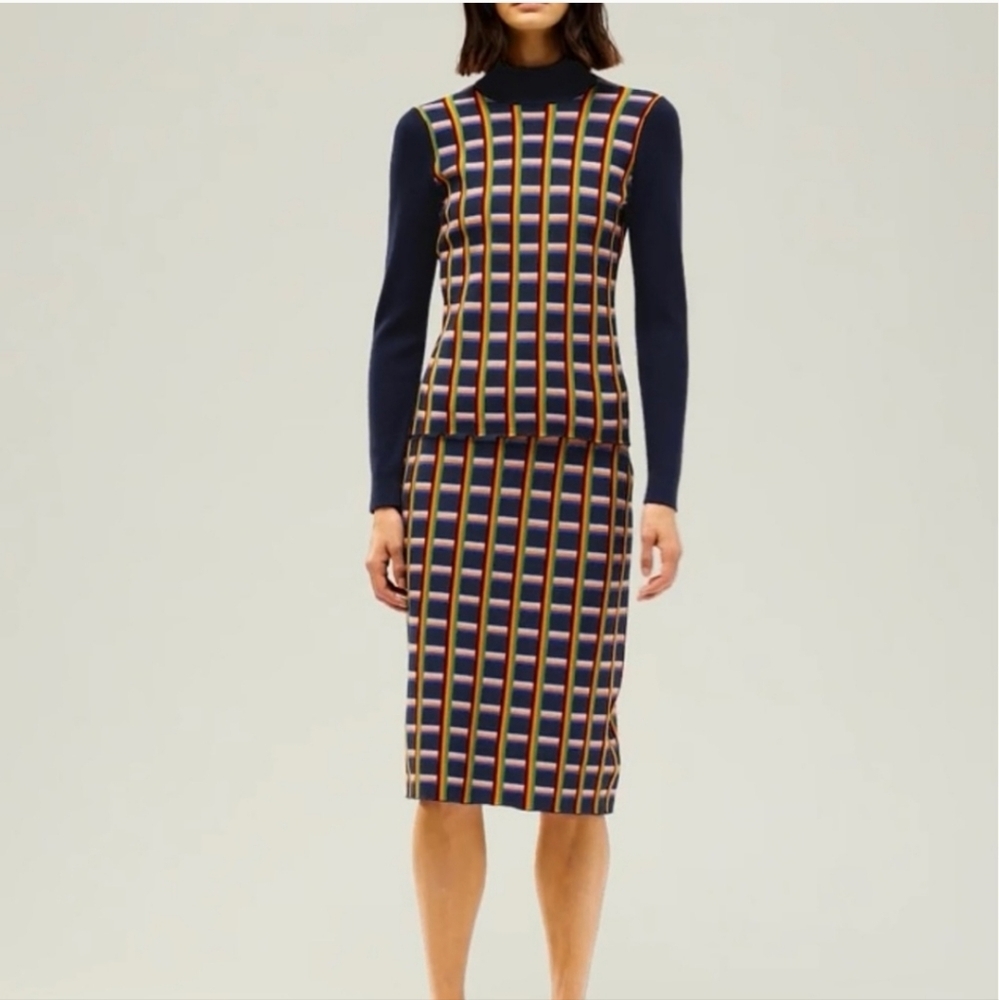 Tory Burch Sport Circuit-Plaid Tech Knit Skirt Size Medium